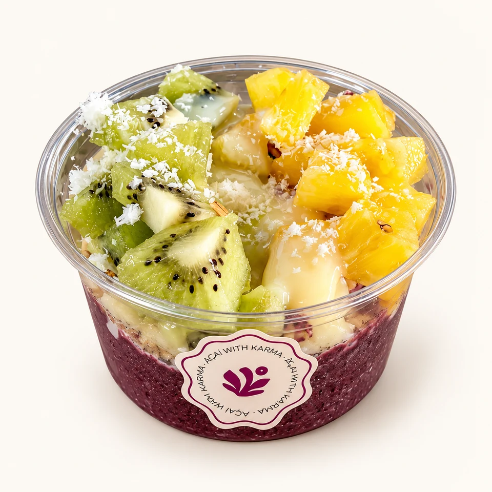 Açaí Caribe con Granola sin gluten, Kiwi, Piña, Coco rallado, Leche condensada